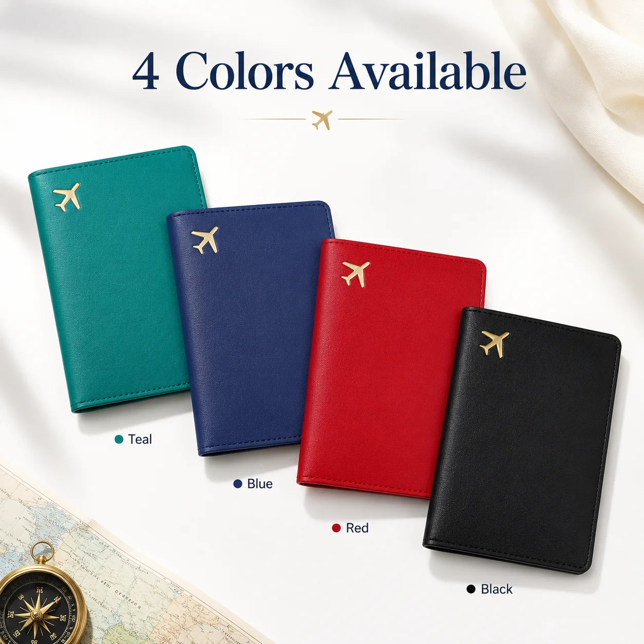 Leather Passport Cover - PU Deri Pasaportluk Altın Varaklı Uçak