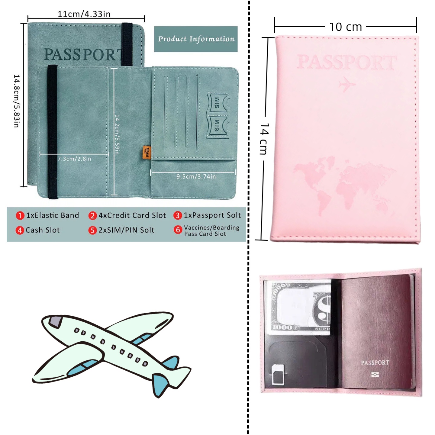 Leather Passport Cover - Kadınlar ve Erkekler için Vintage RFID