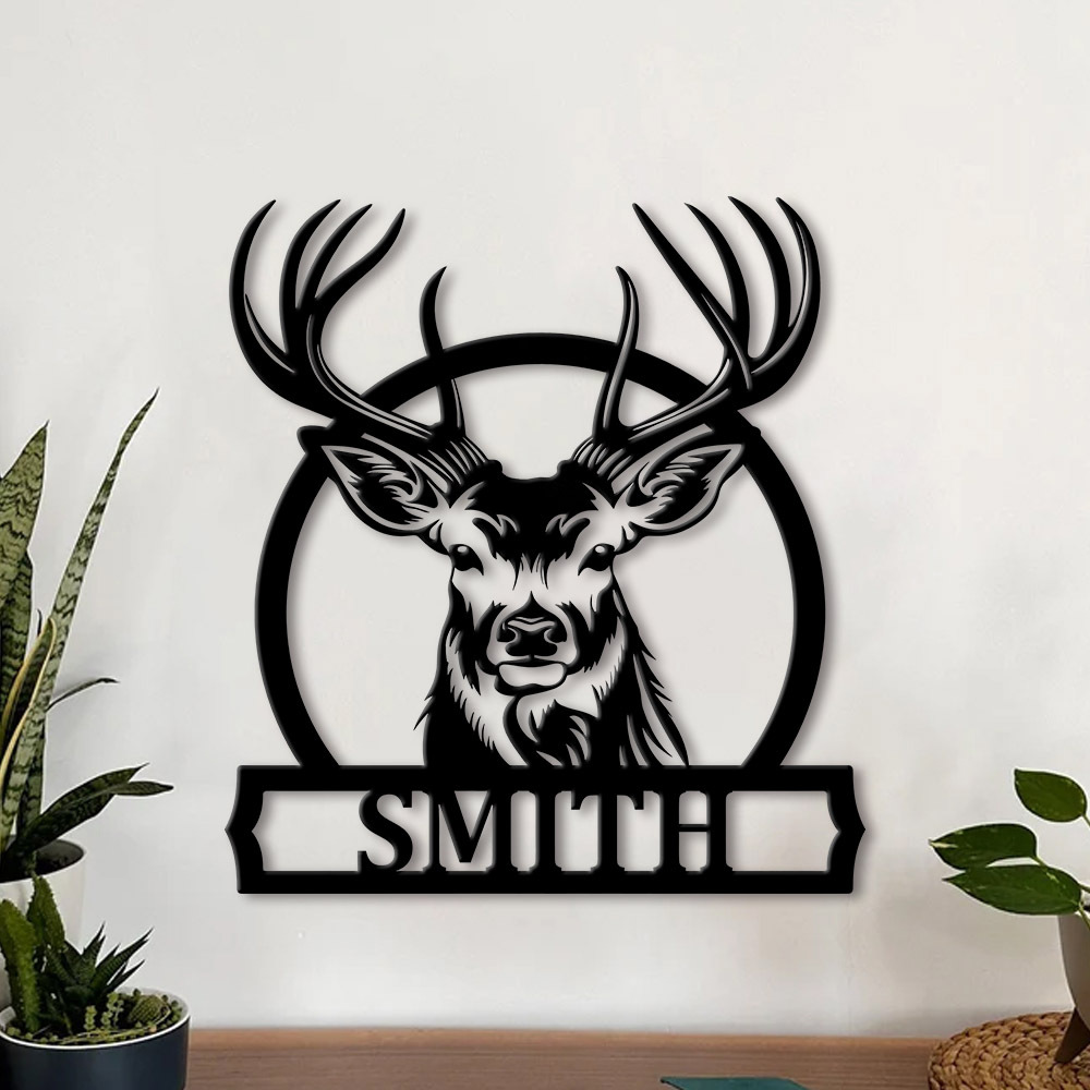 Personalized Engraved Gift - Kişiselleştirilmiş Geyik Aile Adı Metal Tabela